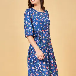 YU by Pantaloons Floral Print Puff Sleeves Tiered A-Line Dress image 3