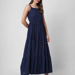 DAEVISH Blue Polka Dot Flared Maxi Dress image 3