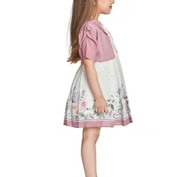 Peppermint Girls Floral Printed Round Neck Gathered A-Line Dress With Jacket image 5