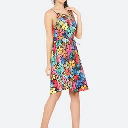 RAASSIO Multicoloured Floral Crepe A-Line Dress image 5