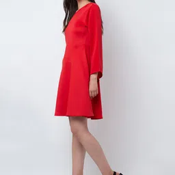 DODO & MOA Red One Shoulder Fit And Flare Dress image 5