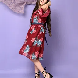LilPicks Maroon Floral Georgette Dress-picture-39