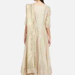 RANGMANCH BY PANTALOONS Beige Ethnic Motifs Embroidered Ethnic Maxi Ethnic Dress with Dupatta image 4