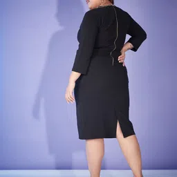 SASSAFRAS Curve Plus Size Black Round Neck Peplum Dress image 4