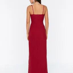 Trendyol Burgundy Solid Maxi Dress image 5
