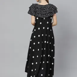 aayusika Women Black & White Polka Dots Printed Asymmetric A-Line Kurta image 5