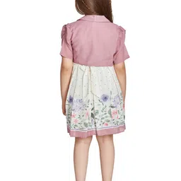 Peppermint Girls Floral Printed Round Neck Gathered A-Line Dress With Jacket image 3