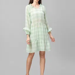 Globus Green Checked Georgette Dress image 3