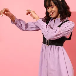 STREET 9 Puff Sleeves Pure Cotton Shirt Dress image 4