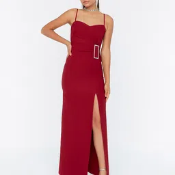 Trendyol Burgundy Solid Maxi Dress image 4