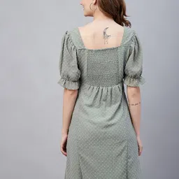 Marie Claire Self Design Puff sleeves Chiffon A-Line Dress image 2