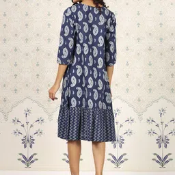 Ode by House of Pataudi Ethnic Motifs Printed V-Neck Pure Cotton A-Line Midi Ethnic Dress image 5