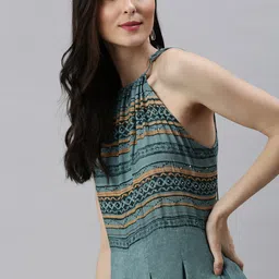 SHOWOFF Women Blue Tribal A-Line Dress-picture-18