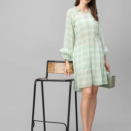 Globus Green Checked Georgette Dress image 2