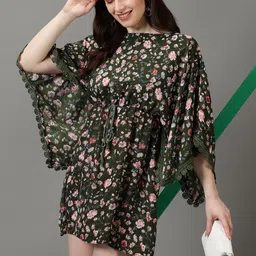 SHOWOFF Floral Printed Kimono Sleeves Lace Inserts Kaftan Dress-picture-15