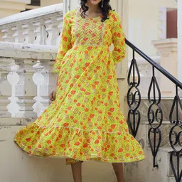 mokshi Floral Print Empire Midi Dress image 3