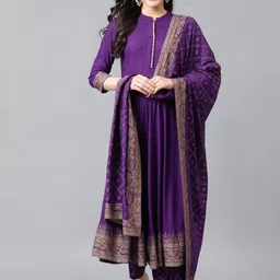 Khushal K Women Ethnic Motifs Printed Empire Kurta with Palazzos & With Dupatta-picture-10