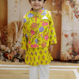 KID1 Boys Ethnic Motifs Printed Regular Pure Cotton Kurta with Pyjamas image 1
