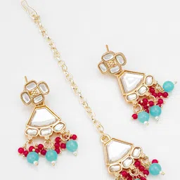 aadita Gold-Plated Kundan-Studded & Beaded Jewellery Set image 3