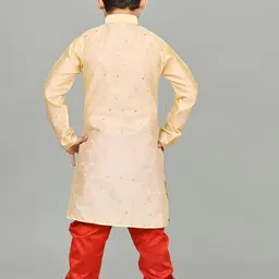 BAESD Boys Floral Embroidered Straight Thread Work Dupion Silk Kurta with Pyjamas image 4