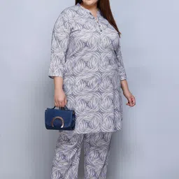 IN Love Plus Size Abstract Printed Mandarin Collar Pure Cotton Top & Palazzo image 5