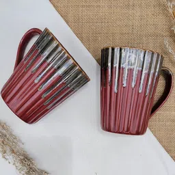 Folkstorys Set Of 2 Red & Black Handcrafted Textured Ceramic Glossy Mugs-picture-23