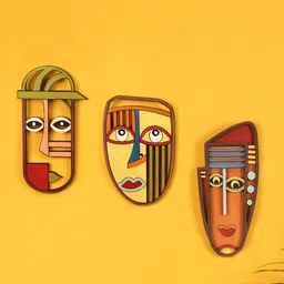 AAKRITI ART CREATIONS Brown & Yellow 3-Pieces Sahib Bibi Ghulam Wall Decor Mask-picture-37