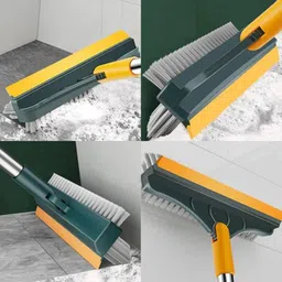 jerito 3 in 1 Bathroom Floor Cleaning Brush Long Handle With Wiper 120°Rotatable Plastic Wet and Dry Brush image 2