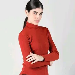 hoc Women Solid High Neck Red Sweater image 4