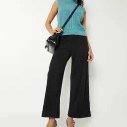 max Women Regular Fit Black Cotton Blend Trousers-picture-16