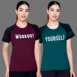 white moon Pack of 2 Women Printed Round Neck Polyester Multicolor T-Shirt-picture-20