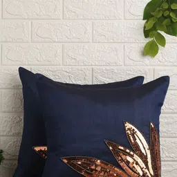 Alina decor Navy Blue & Copper-Toned Set of 2 Embellished Square Cushion Covers-image-88