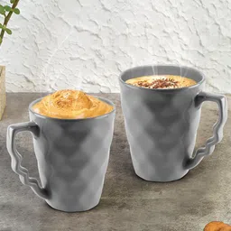 URBAN CHEF Set Of 2 Grey Handcrafted Textured Ceramic Glossy Mugs-image-0