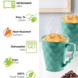 URBAN CHEF 4 Pieces Grey & Sea Green Textured Ceramic Matte Mugs image 5