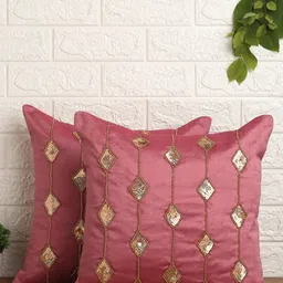 Alina decor Pink & Brown Set of 2 Embroidered Square Cushion Covers-picture-31