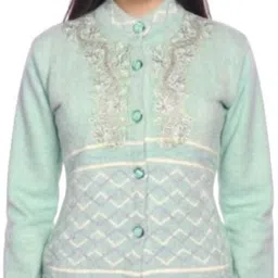 sikka club Women Embroidered Round Neck Green Sweater image 1