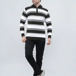 feverfew Men Striped Collared Neck Dark Green Sweater image 5