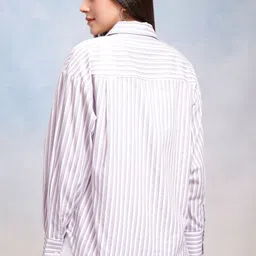 tokyo talkies Women Oversized Fit Striped Button Down Collar Casual Shirt image 2