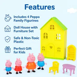 prikuna Peppa Pig Doll House Playset with 4 Family Figurines & Furniture for Kids image 5