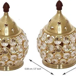 saarthi 100 % PURE BRASS CRYSTAL DIYA BRIGHT SHINE Divine Glow for Home Temple & Gifting Brass (Pack of 2) Table Diya Set image 2