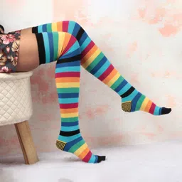 bonjour Women Self Design, Striped, Printed Knee High image 5