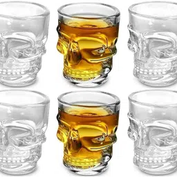 multizone (Pack of 6) Skull Face Heavy Base Whiskey Shot Glasses Glass Set Shot Glass-picture-48