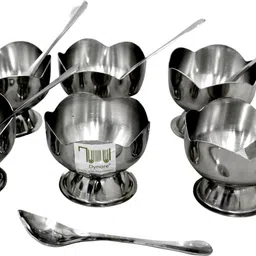 dynore Stainless Steel Dessert Bowl Set of 12 - 6 Lotus ice cream cup and 6 ice cream spoon image 1