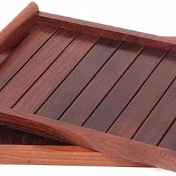 Wooden sheesham Wood Serving Tray | Sheesham Strip Tray for Kitchen | Kitchen Ware Accessories | Set of 2 Tray-image-2