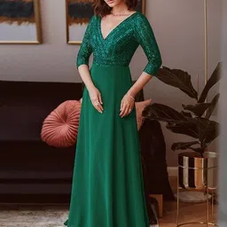 thapnath Women Fit and Flare Dark Green Maxi/Full Length Dress image 3