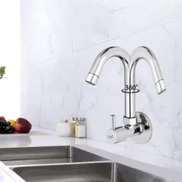 prestige Brass Sink Cock Turbo Handle with Swivel Spout, Flange and Aerator Foam Flow Pillar Tap Faucet image 4