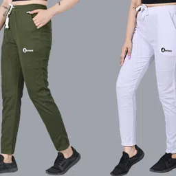 antrue Pack of 2 Women Solid Olive, White Track Pants-picture-29