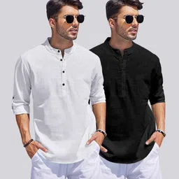 zartha Pack of 2 Men Solid Cotton Blend Straight Kurta image 2