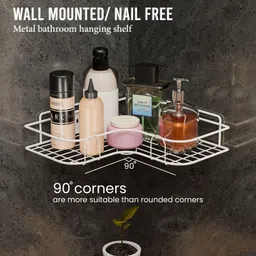 kuber industries 4 Pcs Metal Self Adhesive Bathroom Organiser with Drill Screws | White Iron Wall Shelf image 3