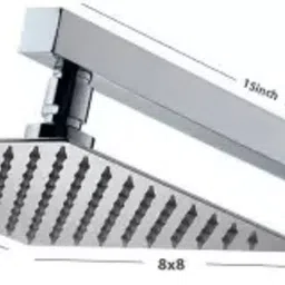 neelkund 8x8 Premium Quality Heavy SS Ultra Slim Rain Shower Head with 15inch Square Arm Fixed Mount image 2